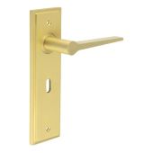 BUR20KIT243 Frelan Hardware Burlington Knightbridge Door Handles on 57mm Lock Backplate Satin Brass