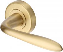 V1750-SB Heritage Brass Door Handle Lever Latch on Round Rose Sutton Design Satin Brass Finish