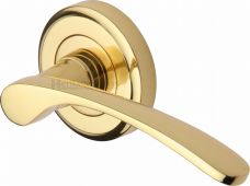 V1900-PB Heritage Brass Door Handle Lever Latch on Round Rose Sophia Design Polished Brass Finish