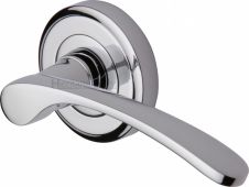 V1900-PC Heritage Brass Door Handle Lever Latch on Round Rose Sophia Design Polished Chrome Finish