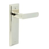 BUR25KIT164 Frelan Hardware Burlington Kensington Door Handles on Latch Backplate Polished Nickel