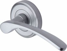 V1900-SC Heritage Brass Door Handle Lever Latch on Round Rose Sophia Design Satin Chrome Finish