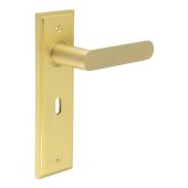 BUR25KIT243 Frelan Hardware Burlington Kensington Door Handles on 57mm Lock Backplate Satin Brass
