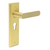 BUR25KIT245 Frelan Hardware Burlington Kensington Door Handles on 47.5mm Euro Backplate Satin Brass