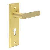 BUR25KIT246 Frelan Hardware Burlington Kensington Door Handles on 72mm Din Euro Backplate Satin Brass