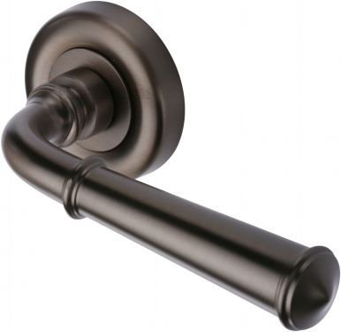 Click Here To Enlarge This Photo Of V1932-MB Heritage Brass Door Handle Lever Latch on Round Rose Colonial Design Matt Bronze Finish