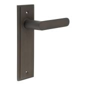 BUR25KIT86 Frelan Hardware Burlington Kensington Door Handles on Latch Backplate Dark Bronze