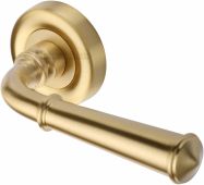 V1932-SB Heritage Brass Door Handle Lever Latch on Round Rose Colonial Design Satin Brass Finish