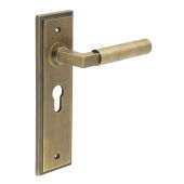 BUR30KIT11 Frelan Hardware Burlington Westminster Door Handles on 47.5mm Euro Backplate Antique Brass