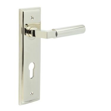 Click Here To Enlarge This Photo Of BUR30KIT168 Frelan Hardware Burlington Westminster Door Handles on 72mm Din Euro Backplate Polished Nickel