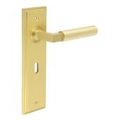BUR30KIT243 Frelan Hardware Burlington Westminster Door Handles on 57mm Lock Backplate Satin Brass