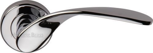 Click Here To Enlarge This Photo Of V1950-PC Heritage Brass Door Handle Lever Latch on Round Rose Volo Design Polished Chrome Finish