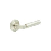 BUR30KIT314 Frelan Hardware Burlington Westminster Door Handles on Chamfered Rose Satin Nickel
