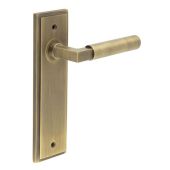 BUR30KIT8 Frelan Hardware Burlington Westminster Door Handles on Latch Backplate Antique Brass