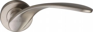 V1950-SN Heritage Brass Door Handle Lever Latch on Round Rose Volo Design Satin Nickel Finish