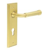 BUR35KIT246 Frelan Hardware Burlington Highgate Door Handles on 72mm Din Euro Backplate Satin Brass