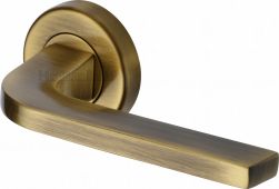V2015-AT Heritage Brass Door Handle Lever on Rose Bellagio Design Antique Brass Finish