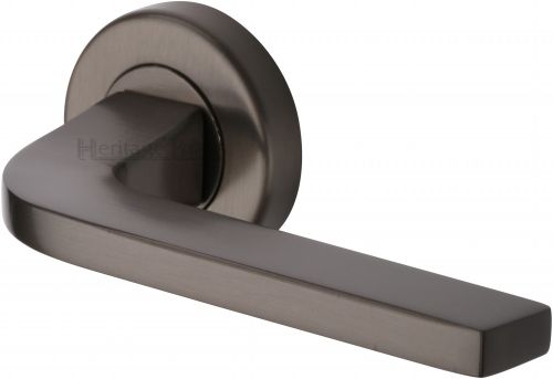 Click Here To Enlarge This Photo Of V2015-MB Heritage Brass Door Handle Lever on Rose Bellagio Design Matt Bronze Finish