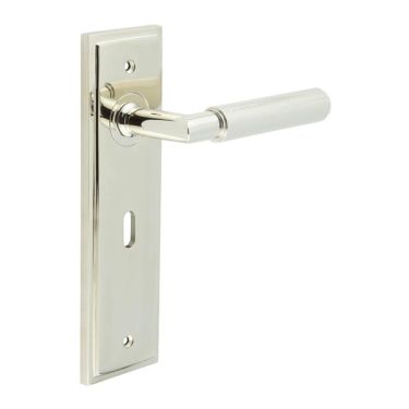 Click Here To Enlarge This Photo Of BUR40KIT165 Frelan Hardware Burlington Piccadilly Door Handles on 57mm Lock Backplate Polished Nickel