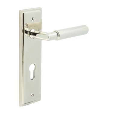 Click Here To Enlarge This Photo Of BUR40KIT168 Frelan Hardware Burlington Piccadilly Door Handles on 72mm Din Euro Backplate Polished Nickel