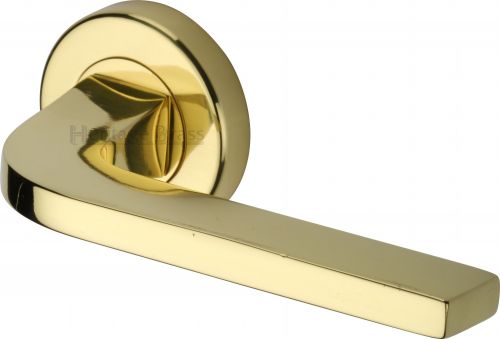 Click Here To Enlarge This Photo Of V2015-PB Heritage Brass Door Handle Lever on Rose Bellagio Design Polished Brass Finish