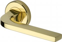 V2015-PB Heritage Brass Door Handle Lever on Rose Bellagio Design Polished Brass Finish