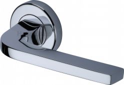 V2015-PC Heritage Brass Door Handle Lever on Rose Bellagio Design Polished Chrome Finish