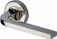 V2015-PNF Heritage Brass Door Handle Lever on Rose Bellagio Design Polished Nickel Finish