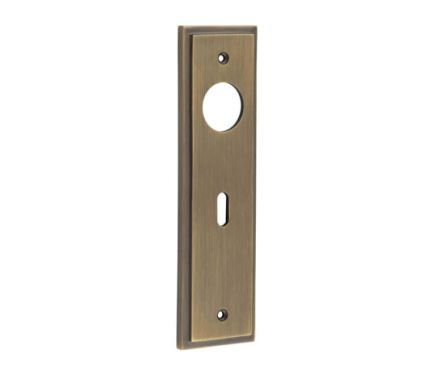 Click Here To Enlarge This Photo Of BUR451AB Frelan Hardware Burlington II Standard Key (57mm c/c) Lock Backplates to suit Lever Handles Antique Brass