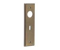 BUR451AB Frelan Hardware Burlington II Standard Key (57mm c/c) Lock Backplates to suit Lever Handles Antique Brass