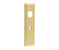 BUR451SB Frelan Hardware Burlington II Standard Key (57mm c/c) Lock Backplates to suit Lever Handles Satin Brass