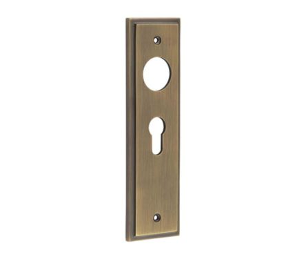 Click Here To Enlarge This Photo Of BUR454AB Frelan Hardware Burlington II Euro Profile (47.5mm c/c) Lock Backplates to suit Lever Handles Antique Brass