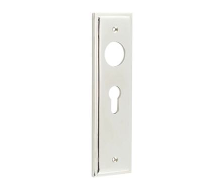 Click Here To Enlarge This Photo Of BUR454PN Frelan Hardware Burlington II Euro Profile (47.5mm c/c) Lock Backplates to suit Lever Handles Polished Nickel