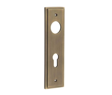Click Here To Enlarge This Photo Of BUR455AB Frelan Hardware Burlington II Euro Profile (72mm c/c) Din Lock Backplates to suit Lever Handles Antique Brass