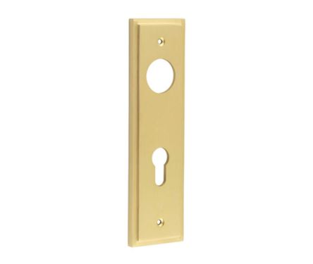 Click Here To Enlarge This Photo Of BUR455SB Frelan Hardware Burlington II Euro Profile (72mm c/c) Din Lock Backplates to suit Lever Handles Satin Brass