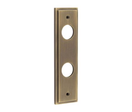 Click Here To Enlarge This Photo Of BUR456AB Frelan Hardware Burlington II Din Bathroom (78mm c/c) Backplates to suit Lever Handles Antique Brass
