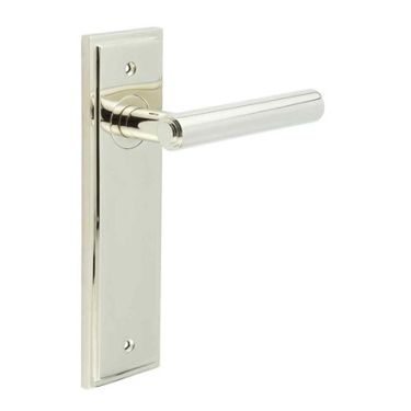 Click Here To Enlarge This Photo Of BUR45KIT164 Frelan Hardware Burlington Richmond Door Handles on Latch Backplate Polished Nickel
