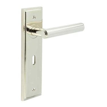 Click Here To Enlarge This Photo Of BUR45KIT165 Frelan Hardware Burlington Richmond Door Handles on 57mm Lock Backplate Polished Nickel