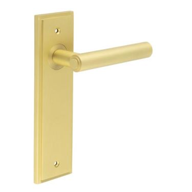Click Here To Enlarge This Photo Of BUR45KIT242 Frelan Hardware Burlington Richmond Door Handles on Latch Backplate Satin Brass
