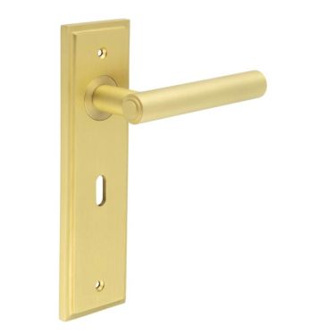 Click Here To Enlarge This Photo Of BUR45KIT243 Frelan Hardware Burlington Richmond Door Handles on 57mm Lock Backplate Satin Brass