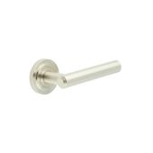 BUR45KIT315 Frelan Hardware Burlington Richmond Door Handles on Stepped Rose Satin Nickel