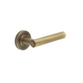 BUR45KIT5 Frelan Hardware Burlington Richmond Door Handles on Knurled Rose Antique Brass