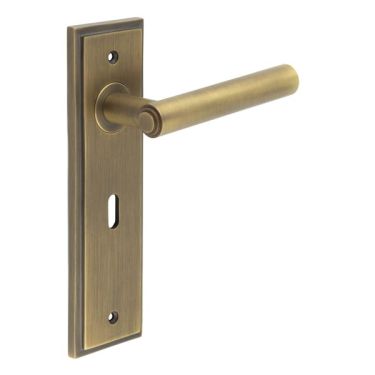 Click Here To Enlarge This Photo Of BUR45KIT9 Frelan Hardware Burlington Richmond Door Handles on 57mm Lock Backplate Antique Brass