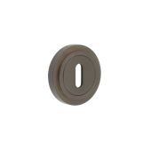 BUR-60DB-73DB Frelan Hardware Burlington Standard Keyway Escutcheon on Stepped Rose Dark Bronze