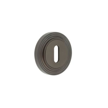 Click Here To Enlarge This Photo Of BUR-60DB-74DB Frelan Hardware Burlington Standard Keyway Escutcheon on Reeded Rose Dark Bronze