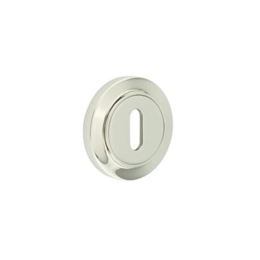 Click Here To Enlarge This Photo Of BUR-60PN-72PN Frelan Hardware Burlington Standard Keyway Escutcheon on Chamfered Rose Polished Nickel