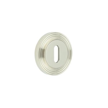Click Here To Enlarge This Photo Of BUR-60PN-74PN Frelan Hardware Burlington Standard Keyway Escutcheon on Reeded Rose Polished Nickel