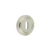 BUR-60SN-73SN Frelan Hardware Burlington Standard Keyway Escutcheon on Stepped Rose Satin Nickel