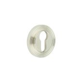 BUR-61PN-74PN Frelan Hardware Burlington Euro Profile Escutcheon on Reeded Rose Polished Nickel