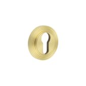 BUR-61SB-74SB Frelan Hardware Burlington Euro Profile Escutcheon on Reeded Rose Satin Brass